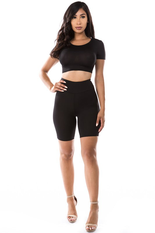 Black 2PC SET CROP TOP WITH BICYCLE PANT