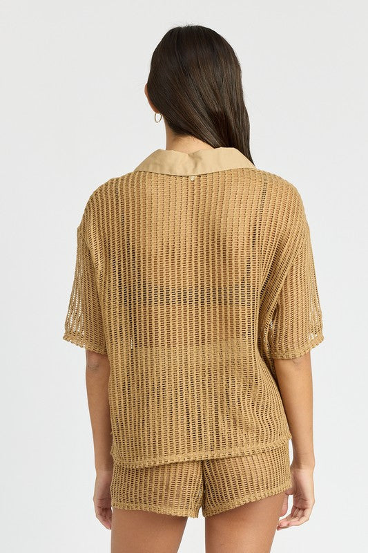 Tan Collared Lounge Shirt