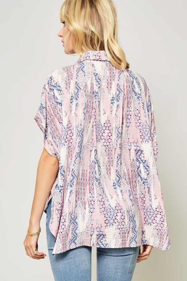 Multi-Peach Ornately Patterned Woven Top