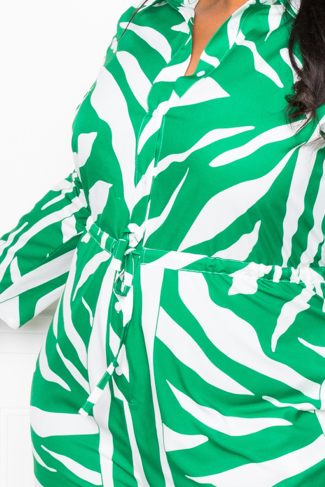 Green Button Up Long Sleeve Jumpsuit