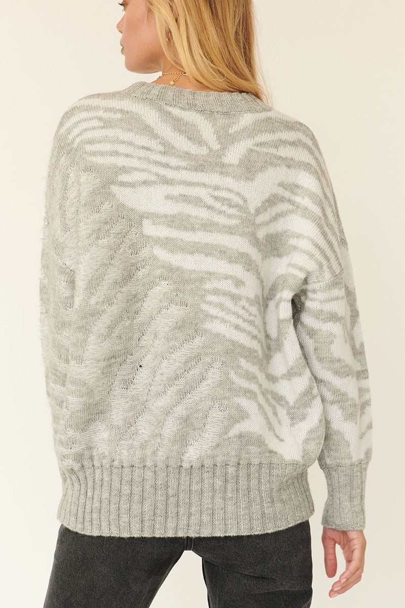 White Zebra Print Pullover Sweater
