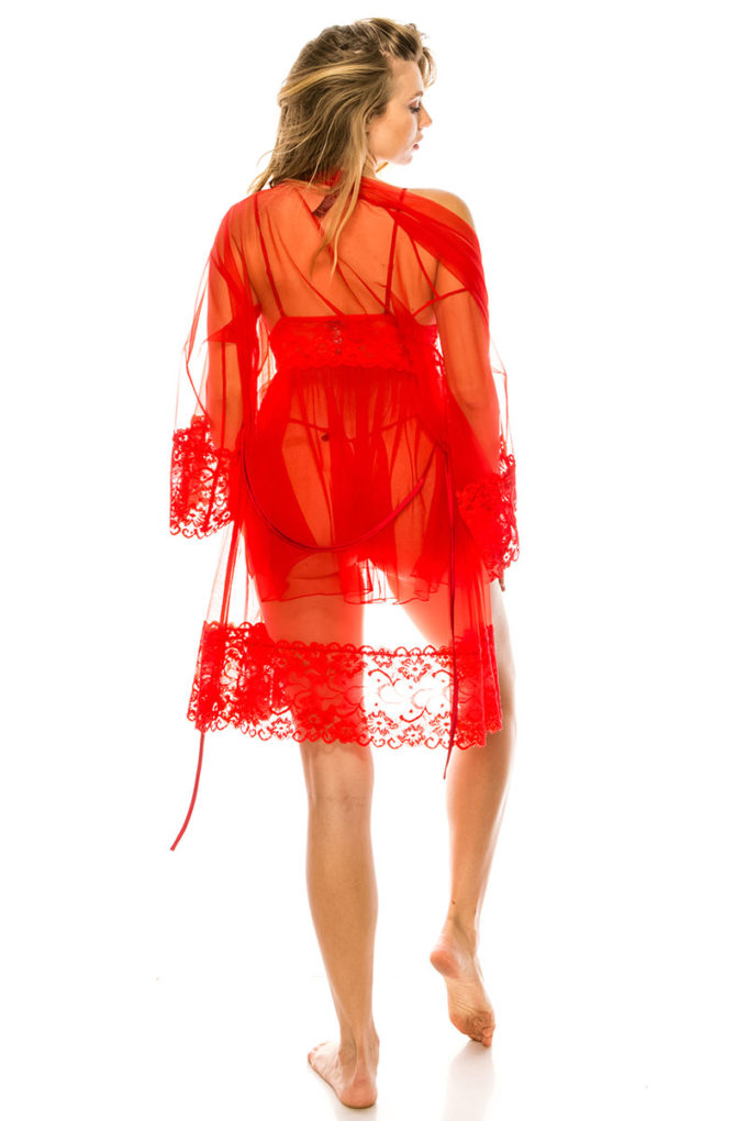 Red 3pc Mesh Robe Set