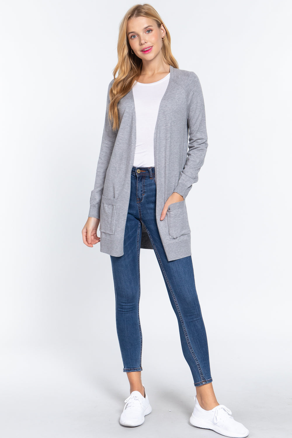Light Blue CTIVE BASIC Open Front Long Sleeve Cardigan