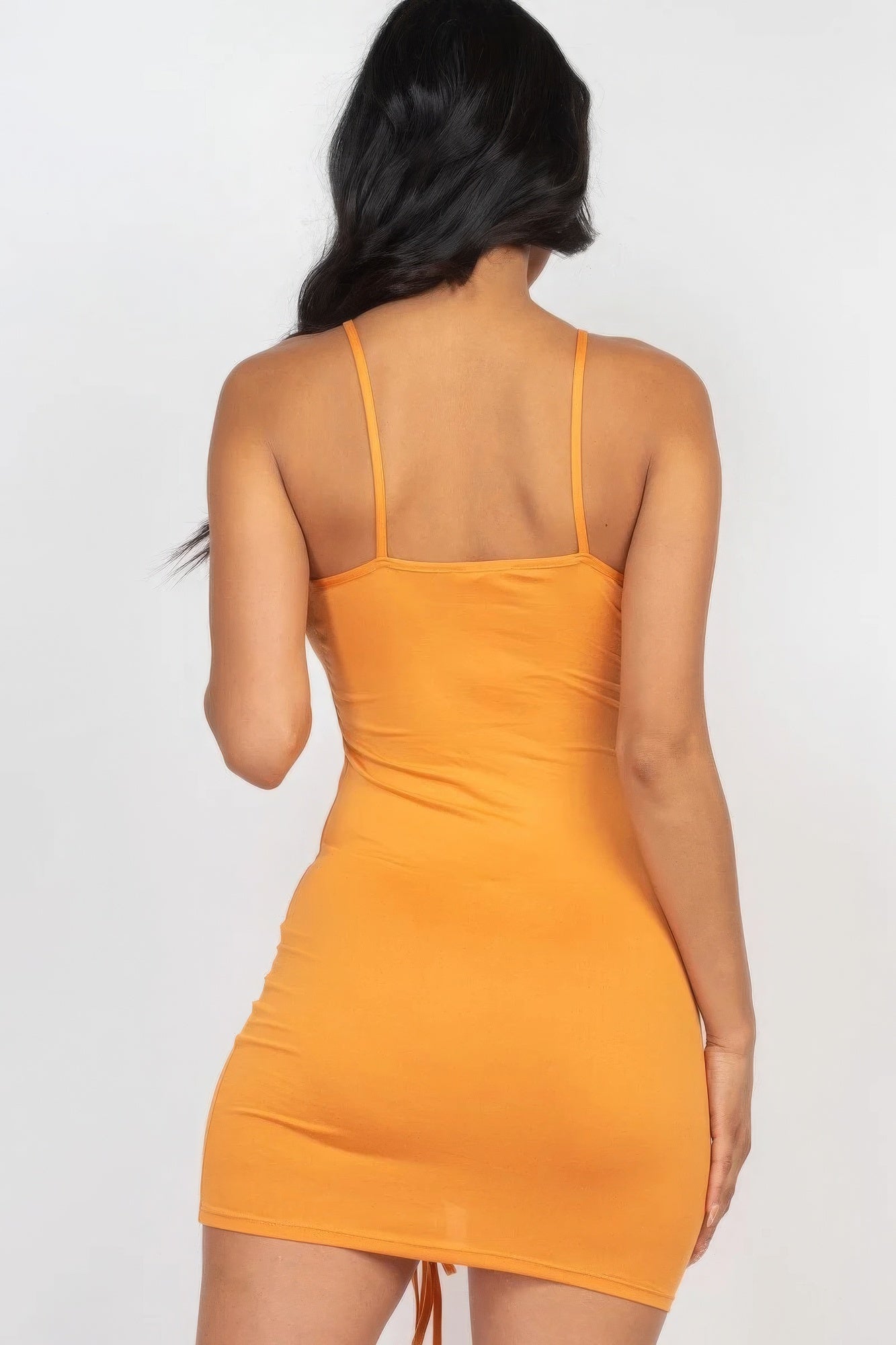 Orange Adjustable Ruched Front Detail Mini Dress