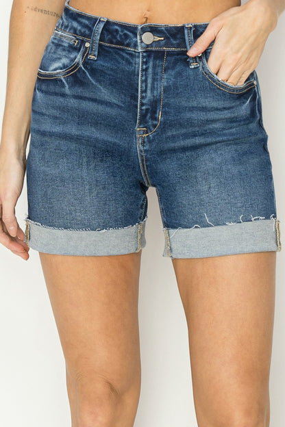 RISEN High Rise Cuffed Denim Shorts