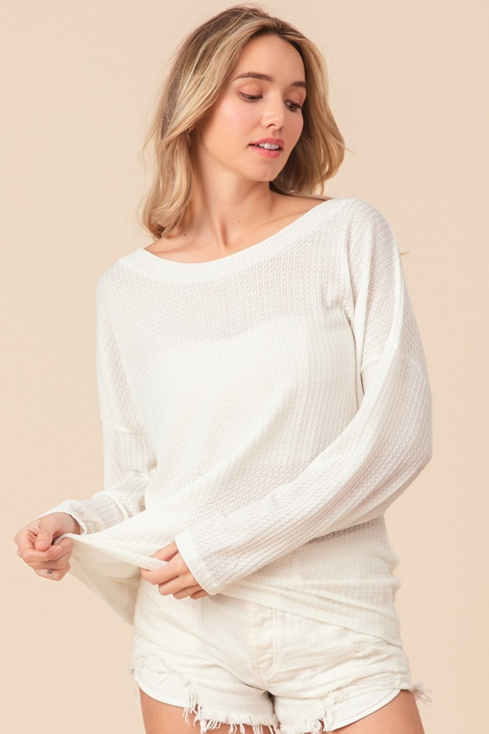 Off white Waffled Backless Drawstring T-Shirt