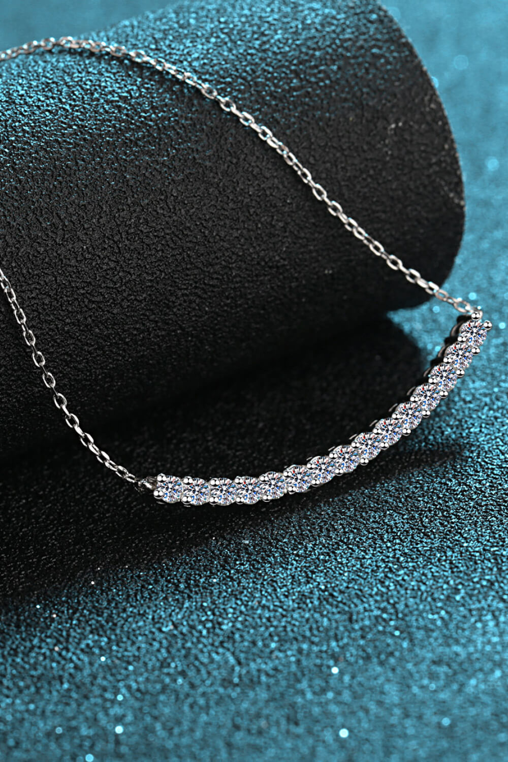 Moissanite Sterling Silver Curved Bar Necklace