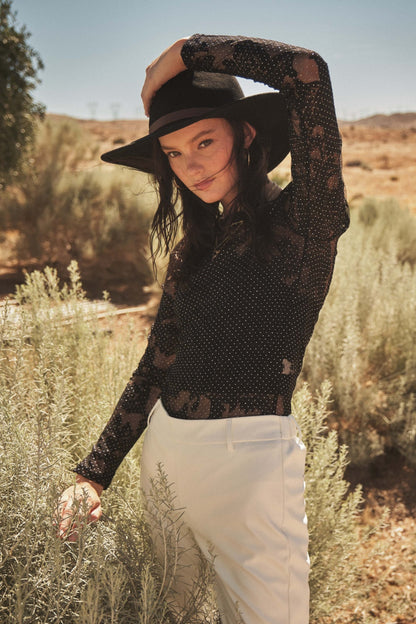 Black Ces Femme Floral Lace Mesh Bodysuit