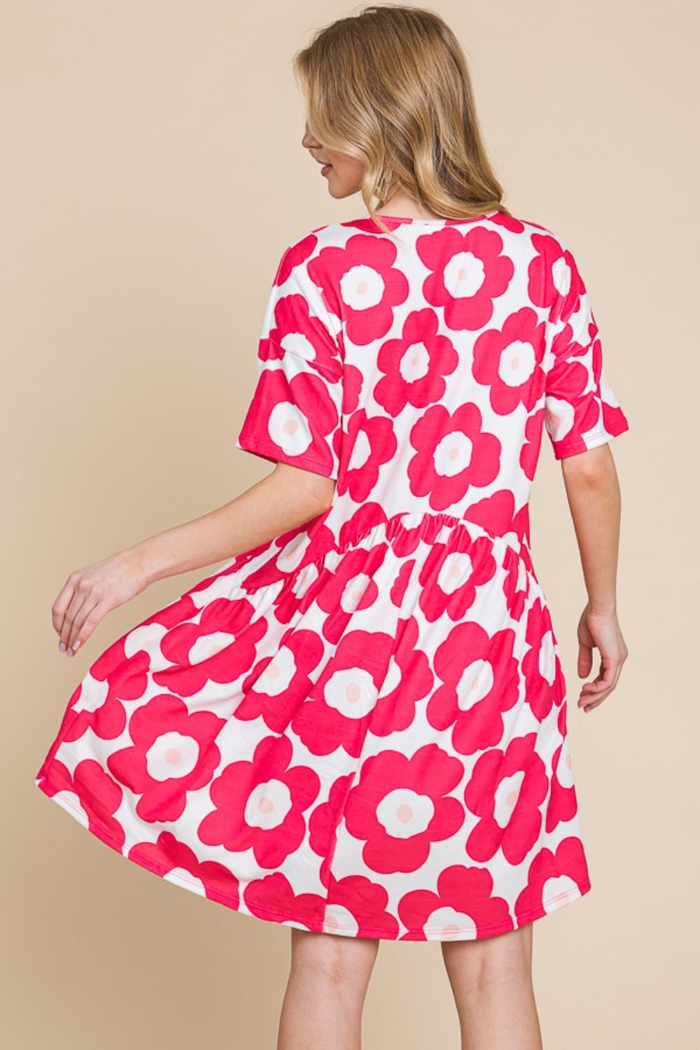 Fuchsia Flower Print Ruched Dress