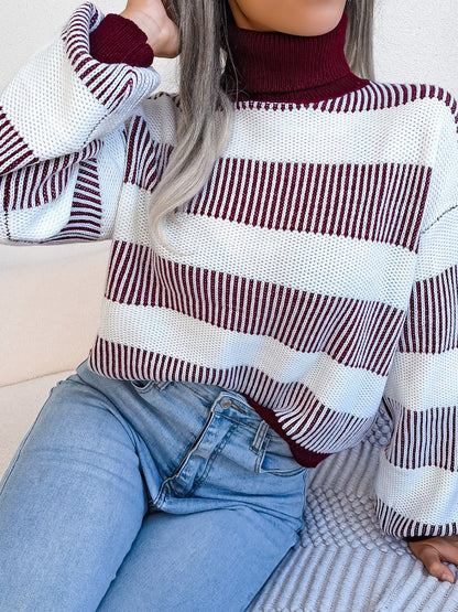 Striped Turtleneck Long Sleeve Sweater