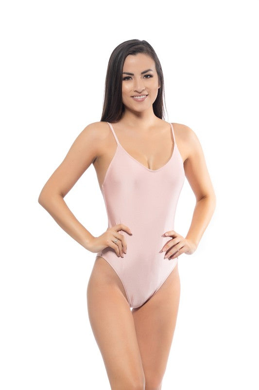 SOLID PINK BASIC SCOOP ONE PIECE SWIMSUIT