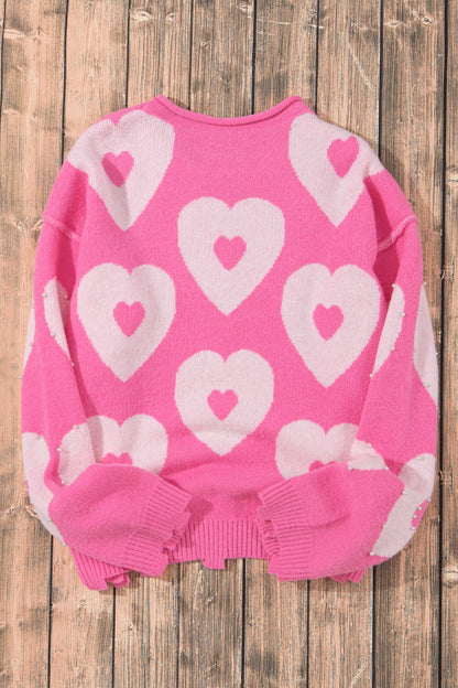 Pearl Detail Heart Round Neck Long Sleeve Sweater