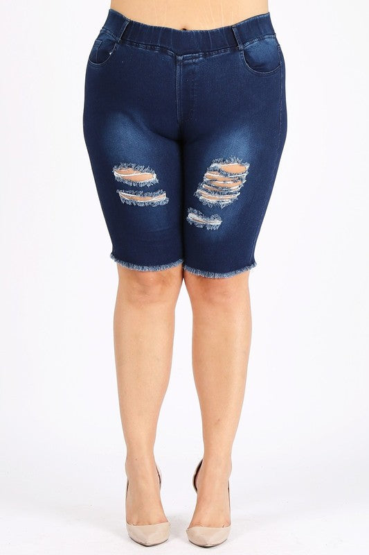 Dark Blue 4X/5X-5X/6X Plus Size Jeggings Bermuda Pants