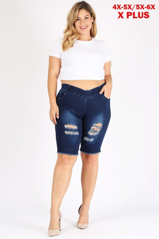 Dark Blue 4X/5X-5X/6X Plus Size Jeggings Bermuda Pants