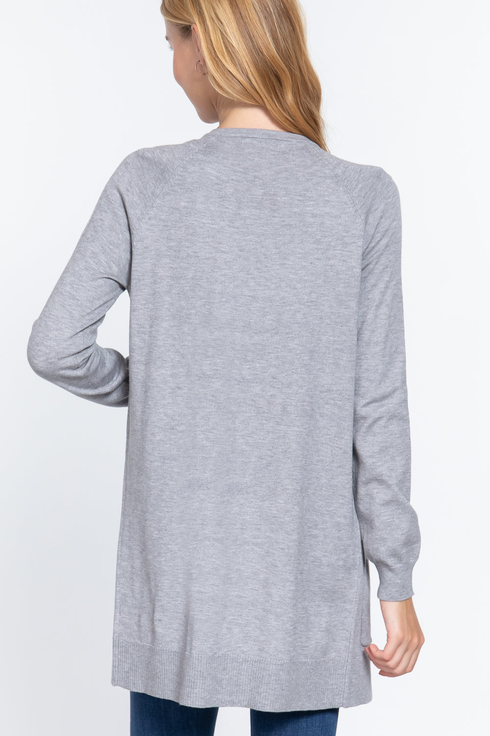 Light Blue CTIVE BASIC Open Front Long Sleeve Cardigan