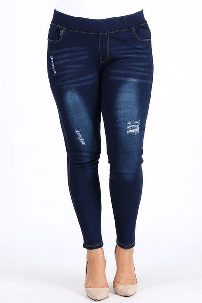 Plus Size High Waist Ripped Denim Jeggings Pants