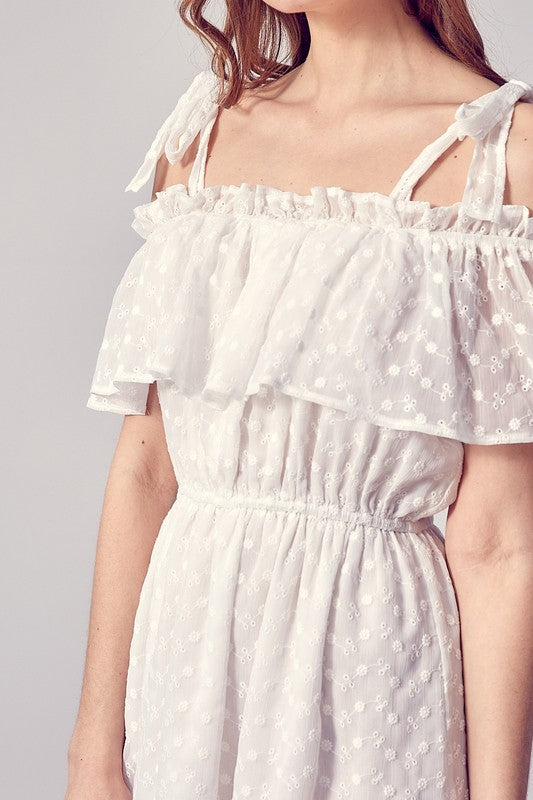 White Cold Shoulder Ruffle Dress