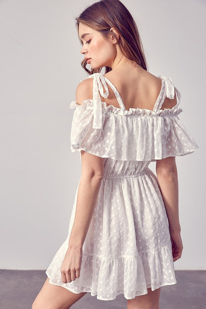 White Cold Shoulder Ruffle Dress