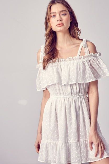 White Cold Shoulder Ruffle Dress