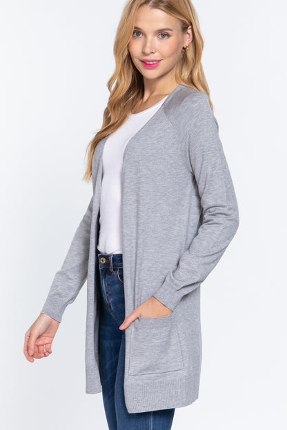 Light Blue CTIVE BASIC Open Front Long Sleeve Cardigan