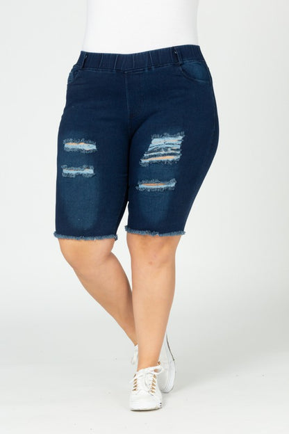 Plus Hi-Waist Distressed Bermuda Short Jeggings