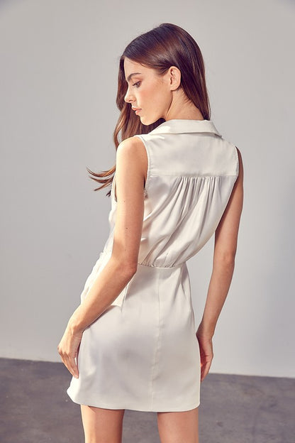 White Collar Wrap Dress