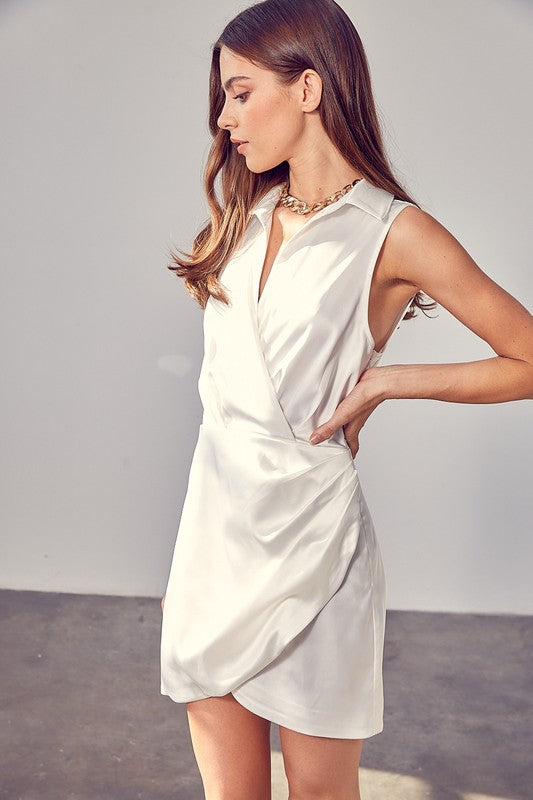 White Collar Wrap Dress