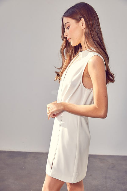 Ivory Collared Side Button Dress