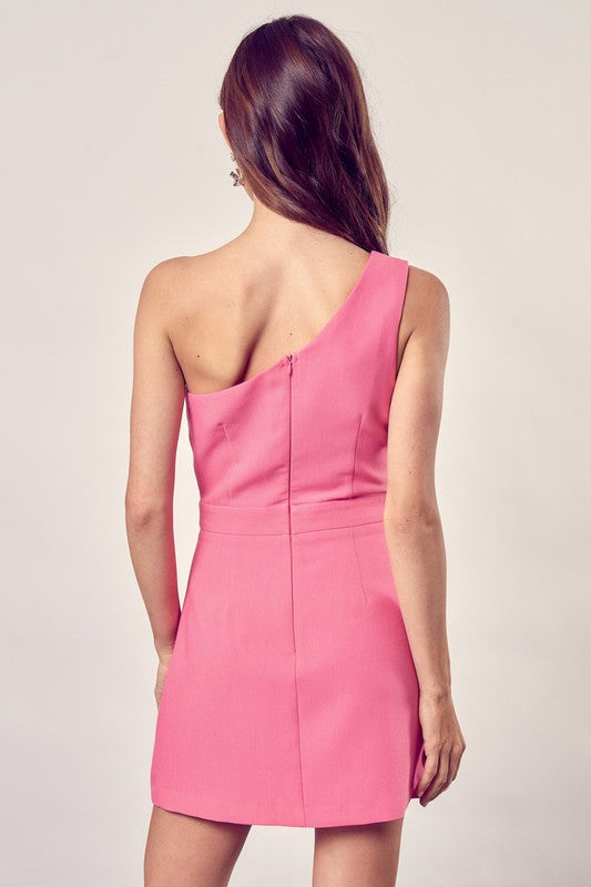 Milky Pink Asymmetric One Shoulder Dress