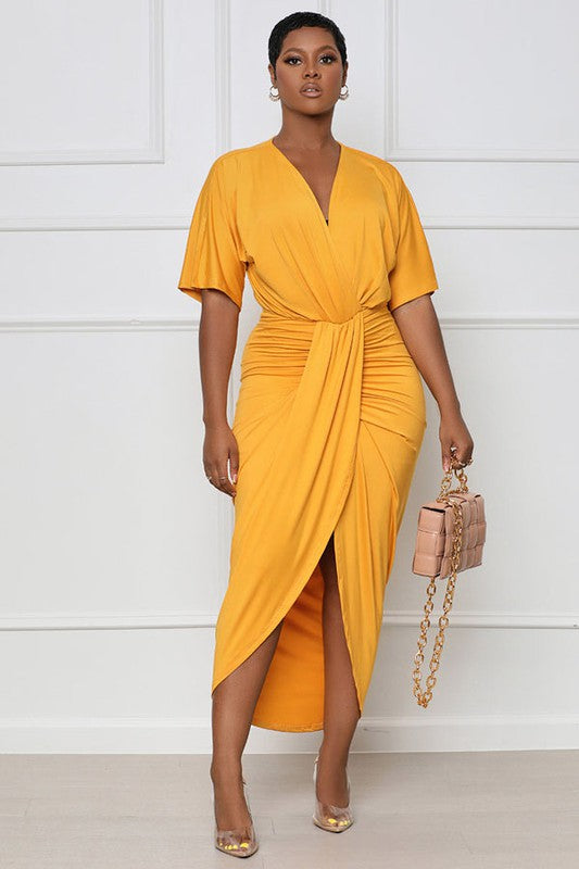 Yellow Sexy Maxi Dress short sleeve 