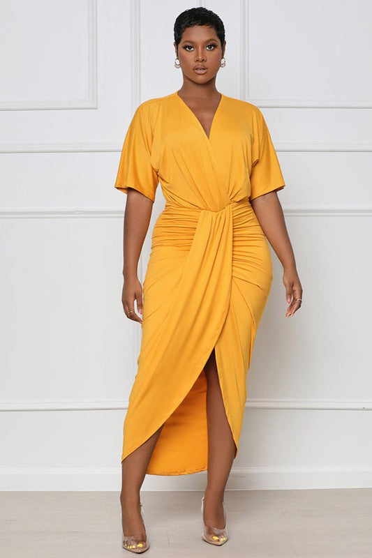 Yellow Sexy Maxi Dress short sleeve 