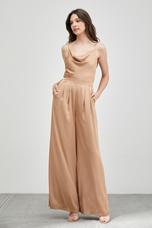 Taupe Neck Trim Detail Jumpsuit