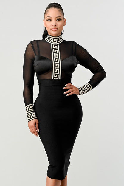 Black Mesh Contrast Print Bandage