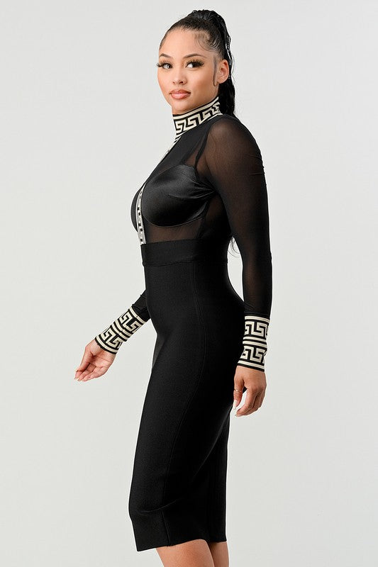 Black Mesh Contrast Print Bandage