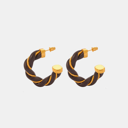 Twisted Leather Rope C-Hoop Earrings