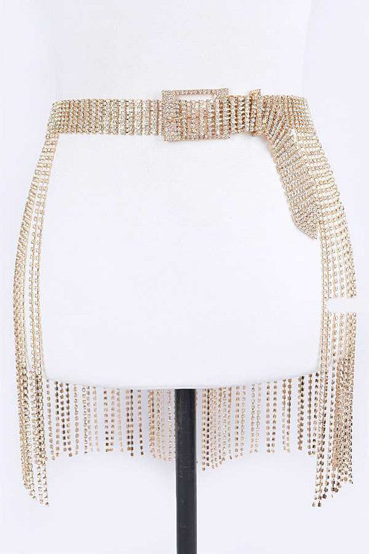 Fringe Rhinestone Buckle Chain Belt