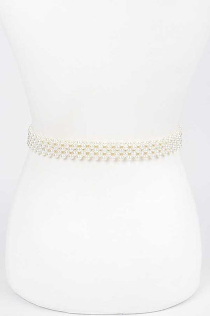 Crystal Buckle Pearl Elastic Belt