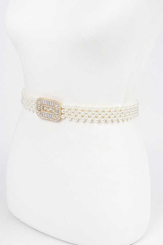 Crystal Buckle Pearl Elastic Belt