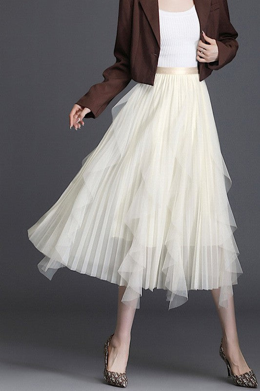 Pleated chiffon midi skirt