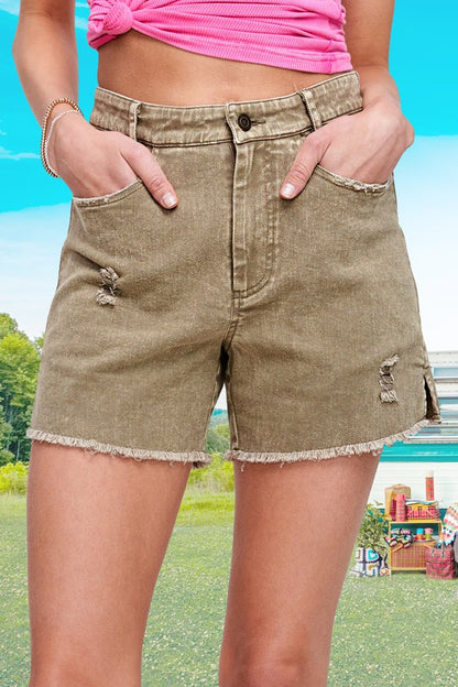 Washed denim shorts with pockets