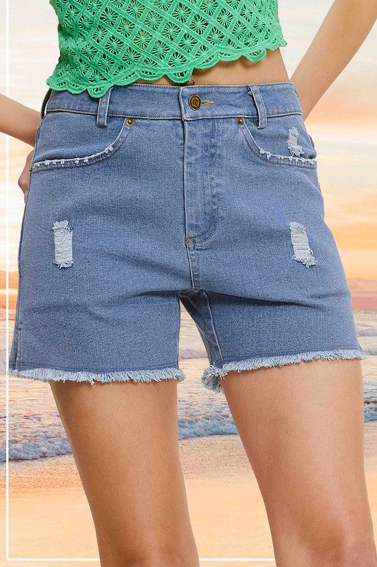 Washed denim shorts with pockets