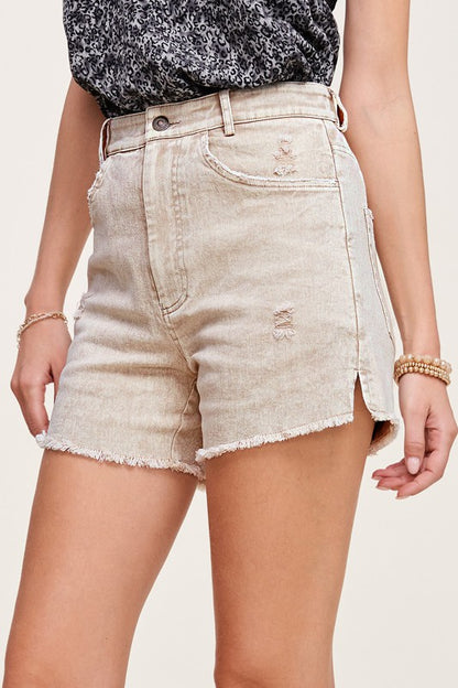 Washed denim shorts with pockets