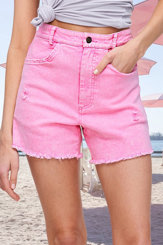 Washed denim shorts with pockets