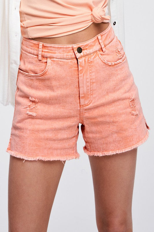 Washed denim shorts with pockets