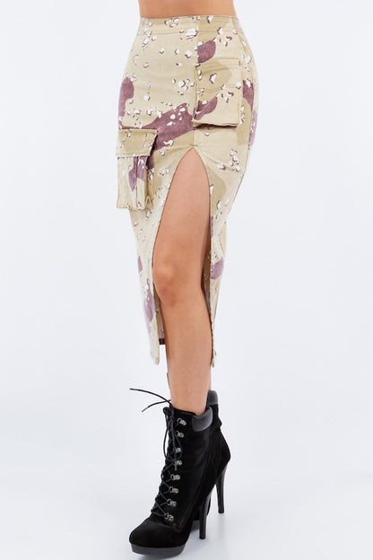 Camouflage Combat Cargo Pencil Skirt in Desert Camo