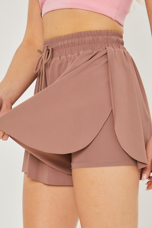 Tan Activewear Two In One Drawstring Shorts