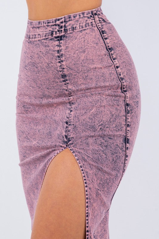 Midi Skirt In Denim Pink