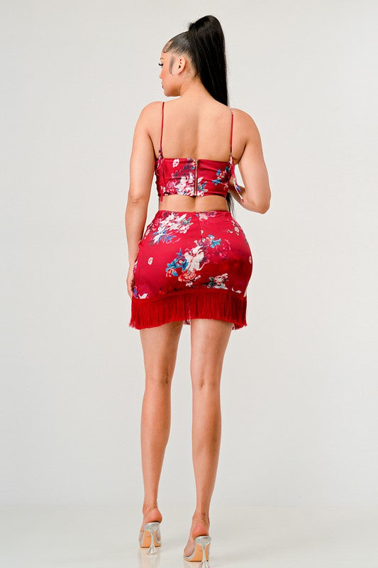 Red Kimono floral print mini dress