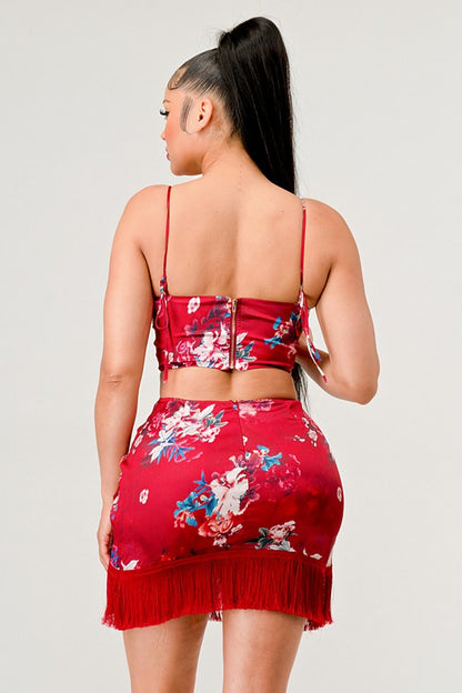 Red Kimono floral print mini dress