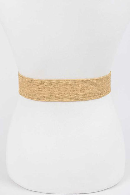 Pearl Buckle Faux Straw Elastic Belt